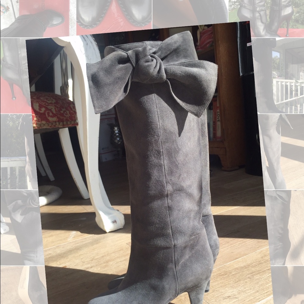 VALENTINO 38 🎀 bow grey gray suede TALL boots 🎀